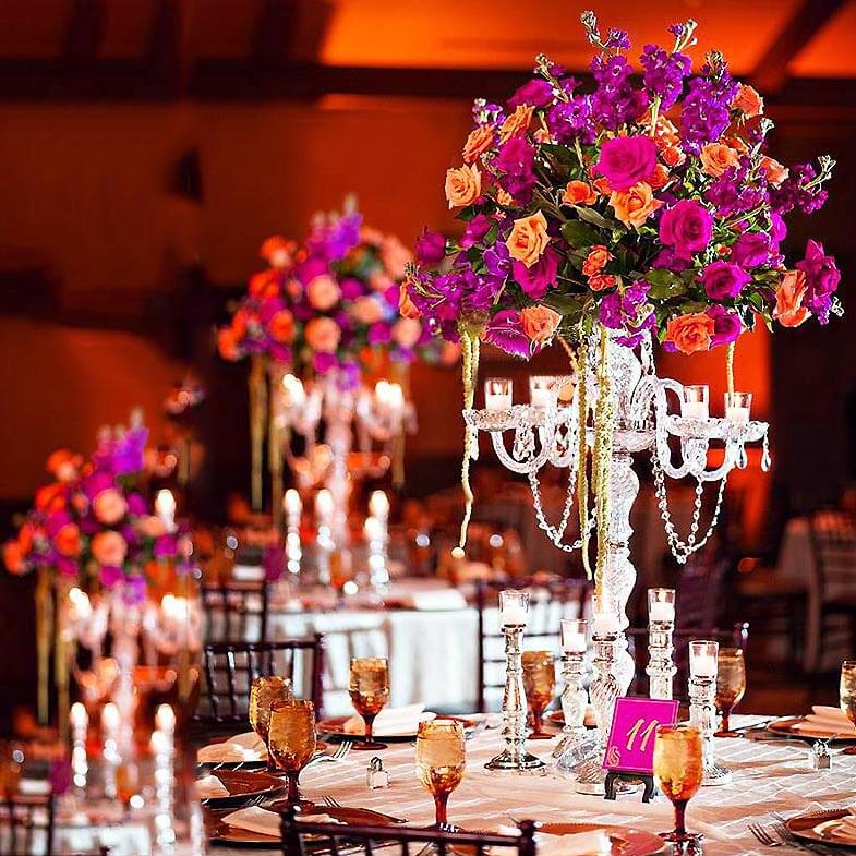 4-Arm Crystal Chandelier Candelabra Silver Metal - Sophisticated Taper Candlestick Holder Table Centerpiece 35"