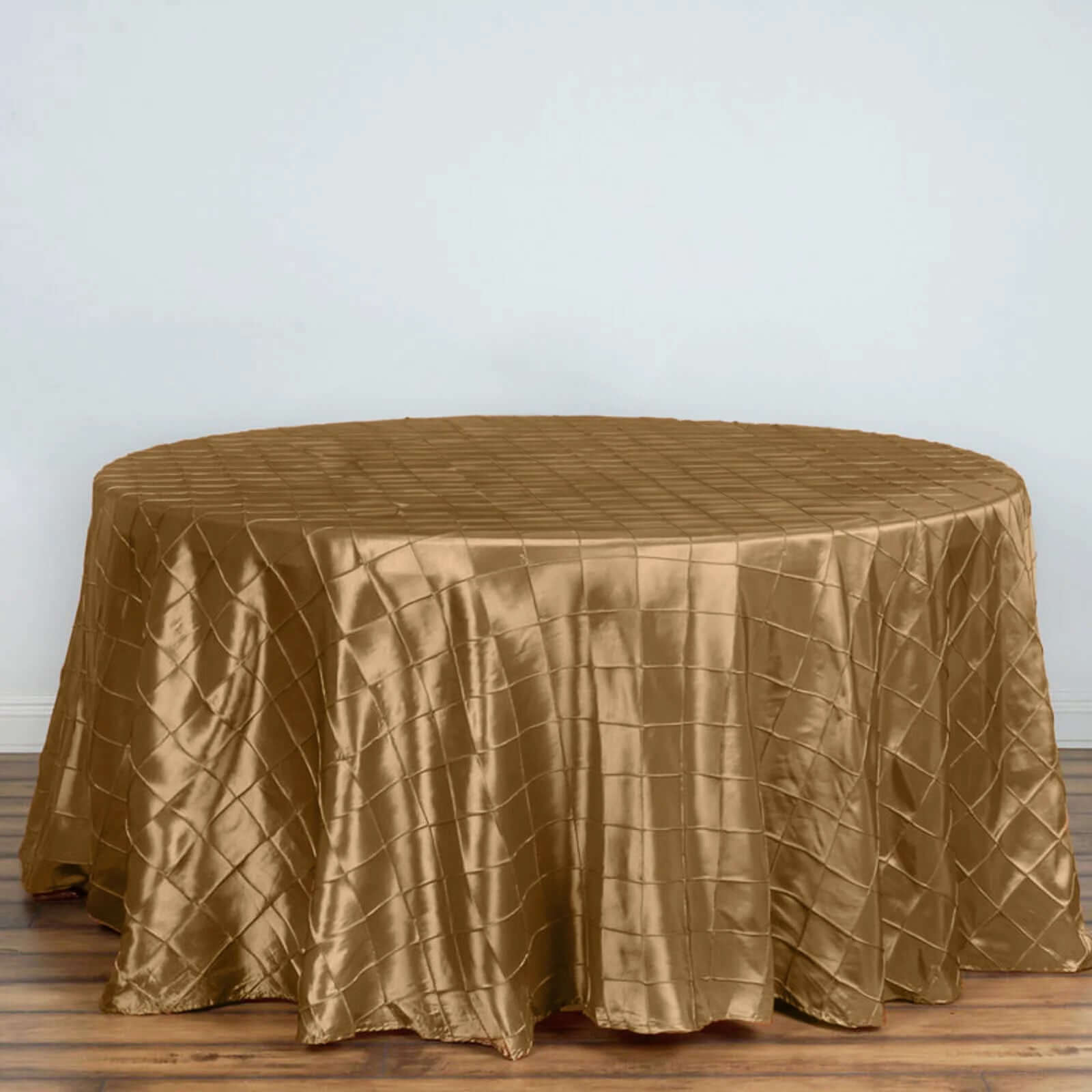 Taffeta 120" Round Tablecloth Gold - Pintuck Style with Seamless Design for Upscale Occasions