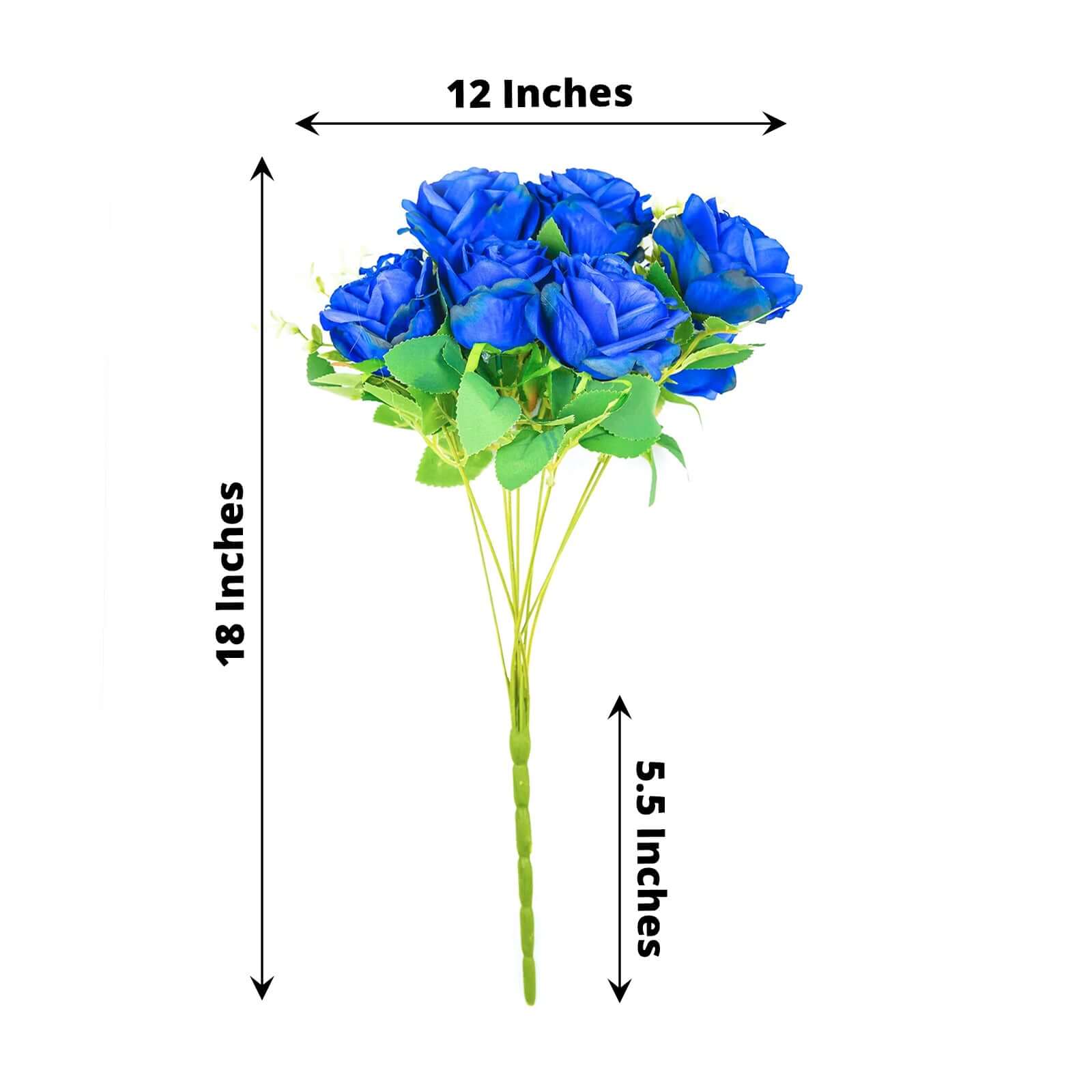 2 Bushes 18" Real Touch Royal Blue Artificial Rose Flower Bouquet, Silk Long Stem Flower Arrangements