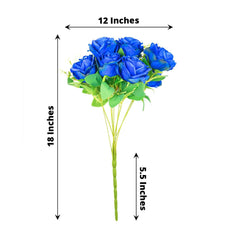 2 Bushes 18" Real Touch Royal Blue Artificial Rose Flower Bouquet, Silk Long Stem Flower Arrangements