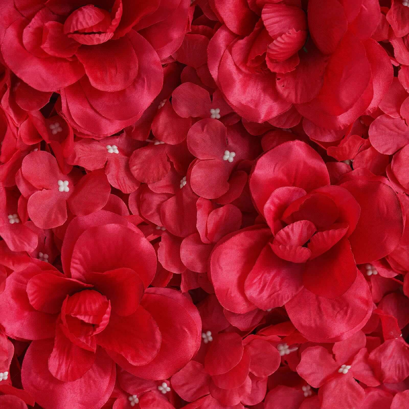 11 Sq ft. Red 3D Silk Rose and Hydrangea Flower Wall Mat Backdrop - 4 Artificial Panels