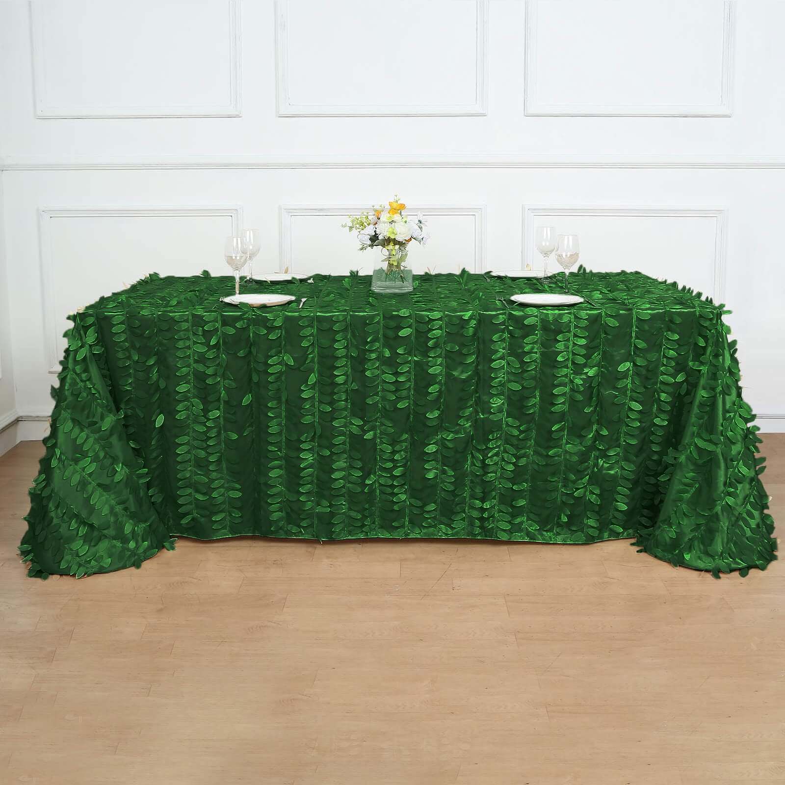 Taffeta 90"x156" Rectangle Tablecloth Green | 3D Leaf Petal Design Seamless Table Cover