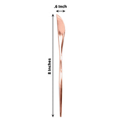 24-Pack Plastic Knives Glossy Rose Gold - Premium Heavy Duty Disposable Flatware Cutlery 8"