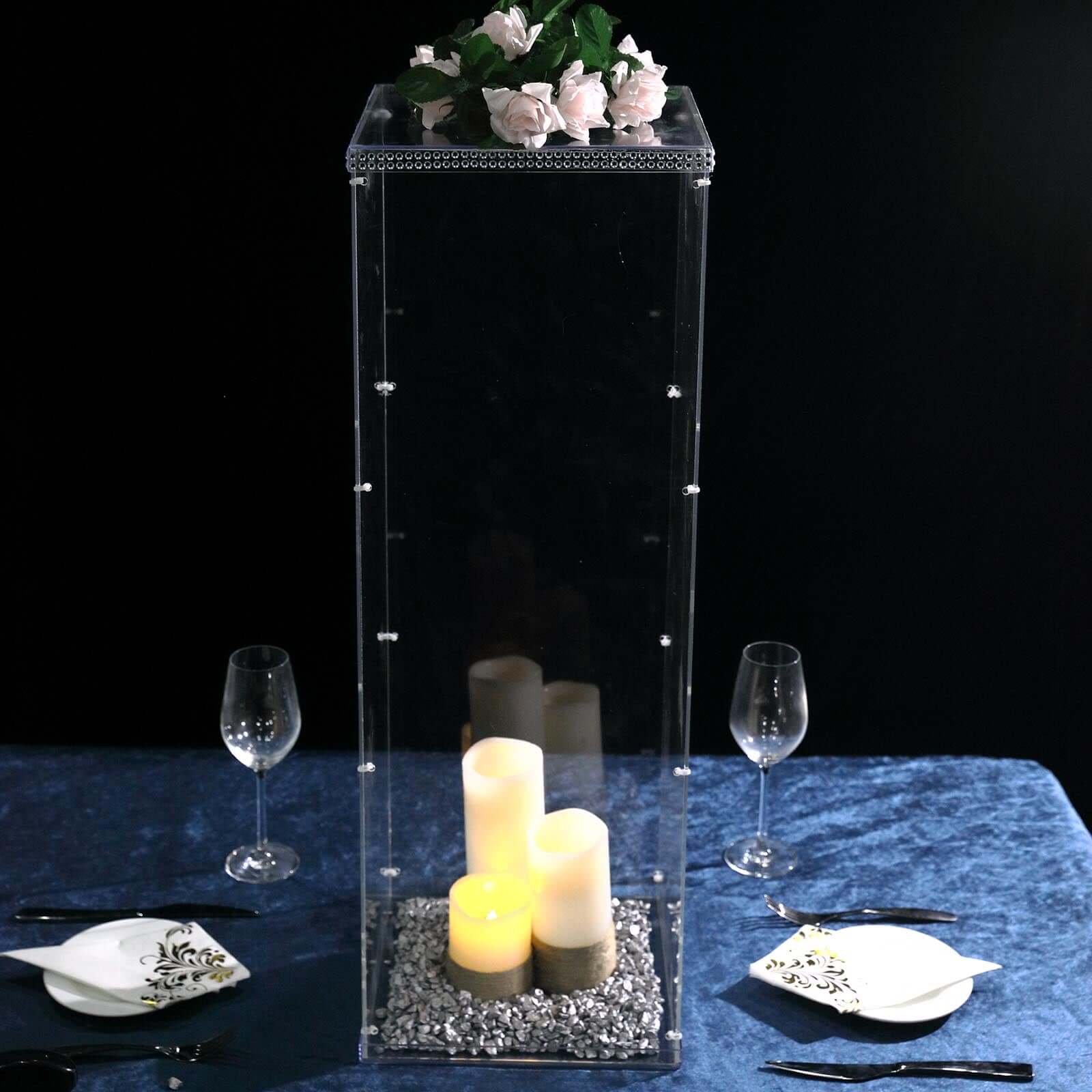32" Clear Acrylic Display Box, Transparent Pedestal Riser with Interchangeable Lid and Base