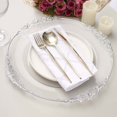 6-Pack Acrylic Round Charger Plates 13" in Clear with Silver Embossed Baroque Rim, Antique Decorative Dinner Party Charger Tableware
