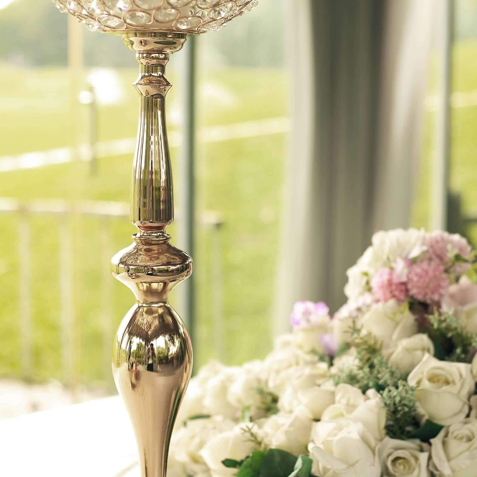 Acrylic Crystal Beaded Goblet Candle Holder Gold - Exquisite Flower Ball Centerpiece Stand for High-End Event Styling 30"