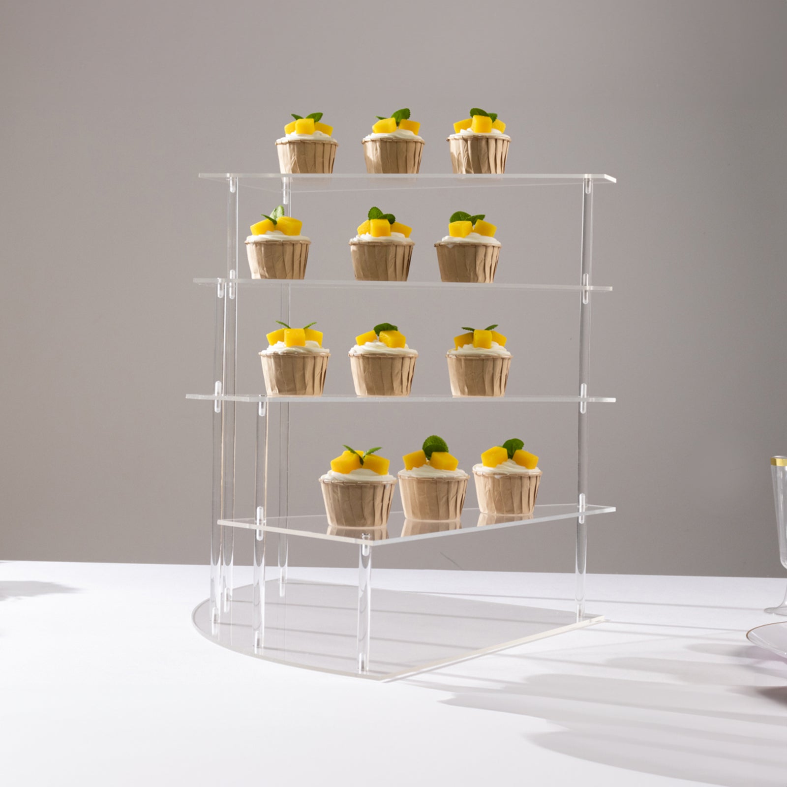 4-Tier Acrylic Cupcake Display Stand Clear Spiral Stairway Design - Stylish Reusable Multi Level Serving Tray Organizer Shelf Riser for Dessert Perfume Retail Jewelry & Collectibles 17"