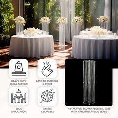 Acrylic Flower Pedestal Vase Pillar Stand with Crystal Beads Clear - Durable Wedding Floor Centerpiece for Large Displays 48"