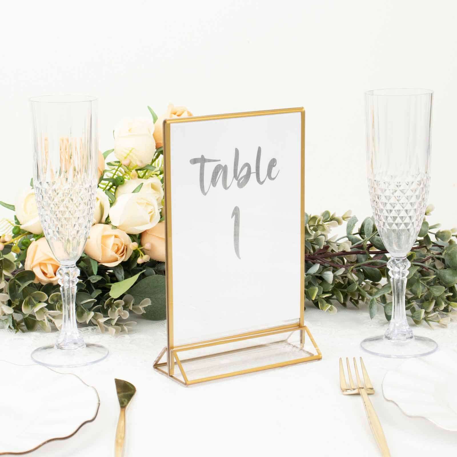 6-Pack Gold Frame Acrylic Table Sign Holders Double-Sided Display for Numbers and Menus - Perfect for Weddings 5"x9"