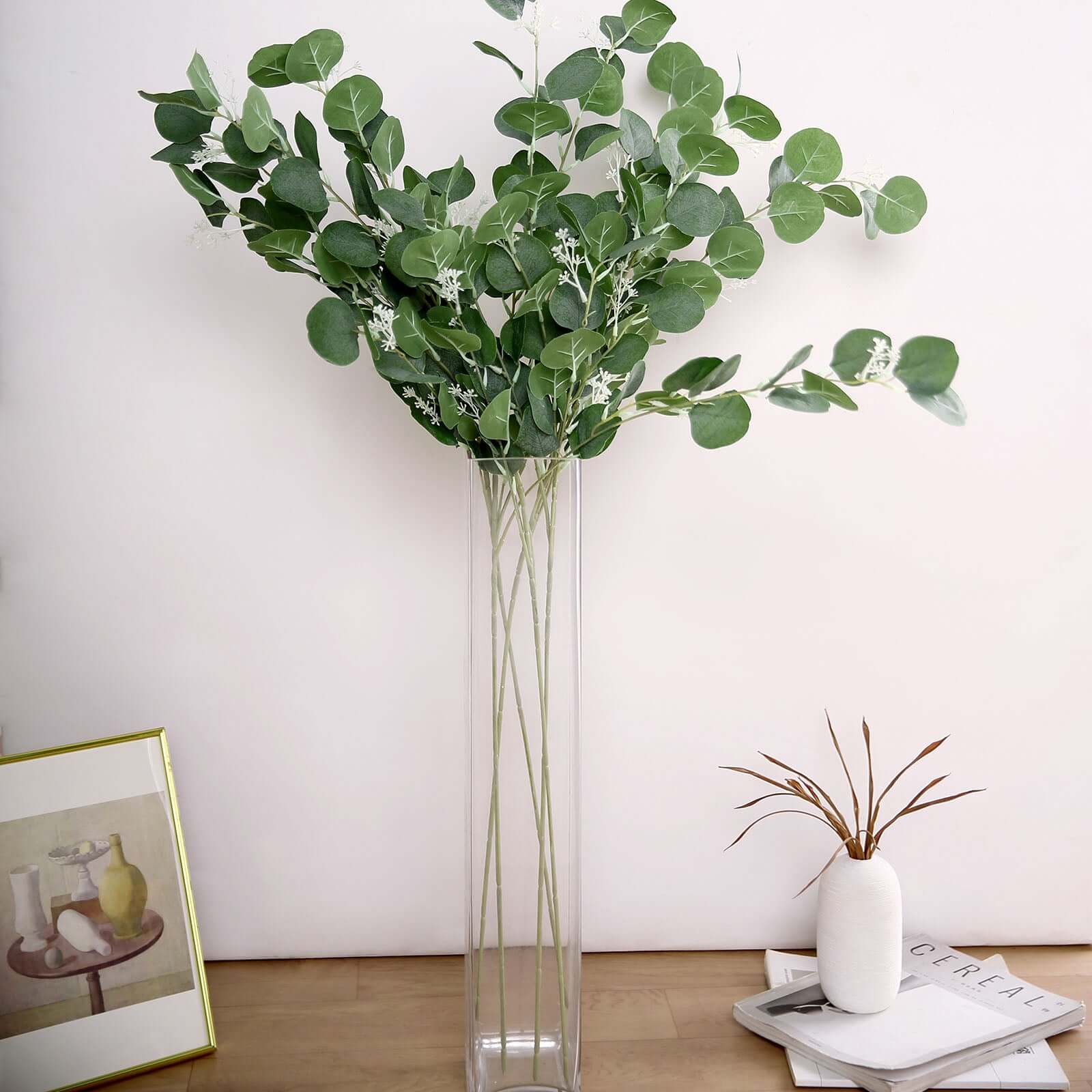 2 Bushes 40" Tall Green Artificial Eucalyptus Branches, Faux Plants