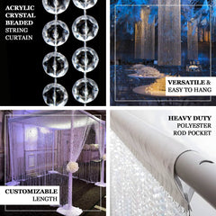 Acrylic Crystal Beaded Curtain with Fabric Rod Pocket, 43 Strands Room Divider Clear Diamond Cut Beads Doorway String Curtain - 5ftx10ft