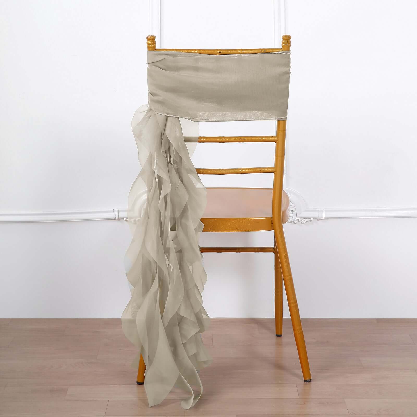 Chiffon Chair Sash with Curly Design Beige - Stylish Chair Decorations
