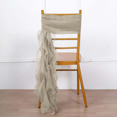 Chiffon Chair Sash with Curly Design Beige - Stylish Chair Decorations