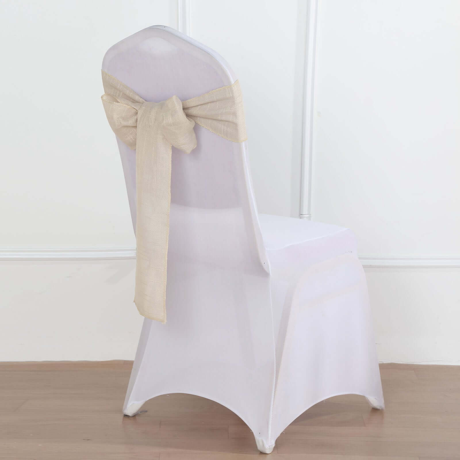 5 Pack Linen Chair Sashes 6"x108" Slubby Textured Beige - Durable Wrinkle-Resistant Decor