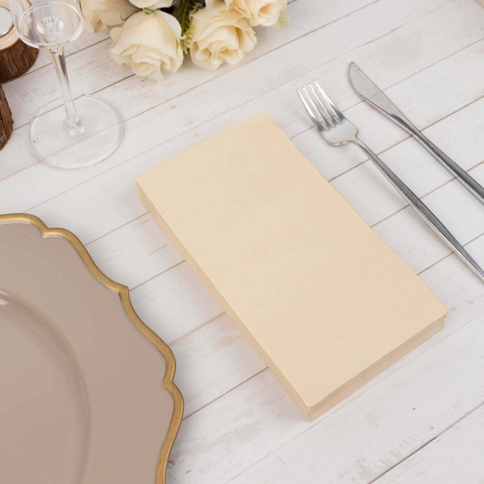 50-Pack Paper Napkins Soft Beige - Disposable 2-Ply Cocktail and Beverage Napkins for Weddings