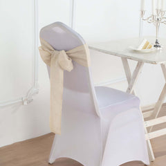 5 Pack Linen Chair Sashes 6"x108" Slubby Textured Beige - Durable Wrinkle-Resistant Decor