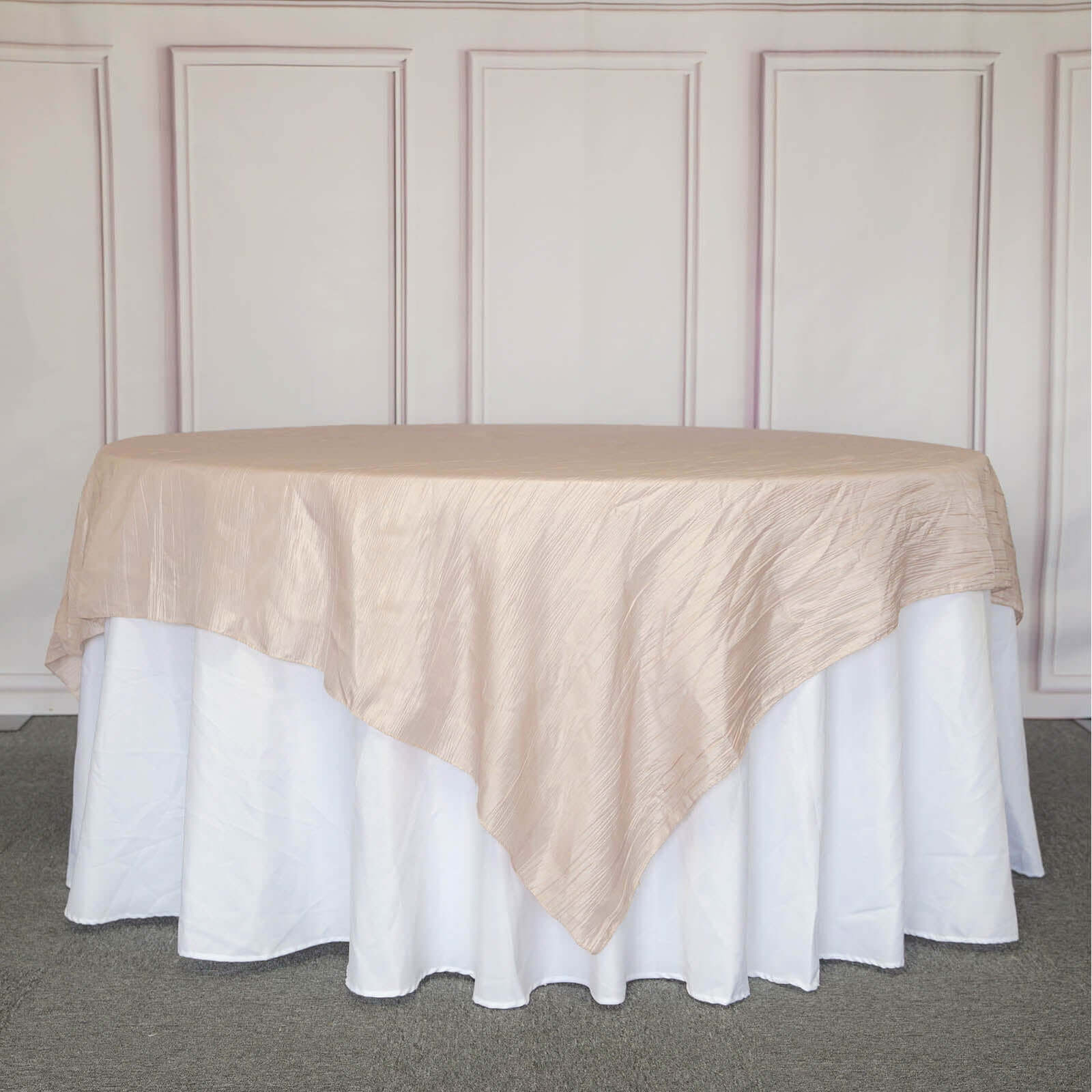Taffeta 90"x90" Table Overlay Square Tablecloth Beige - Accordion Crinkle Table Cover
