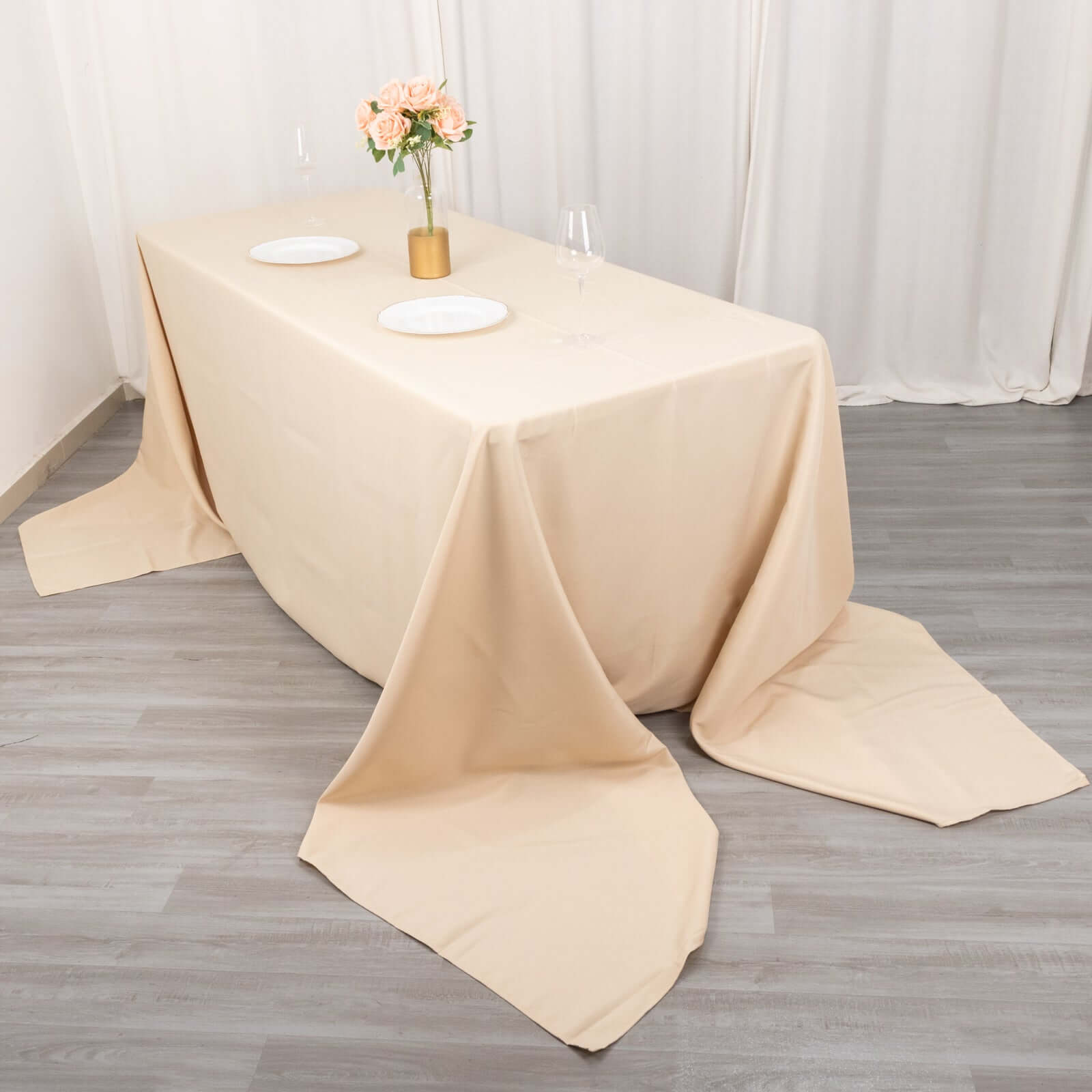 Premium Polyester 90"x156" Rectangle Tablecloth Beige - Seamless 220GSM Stain-Resistant Table Cover