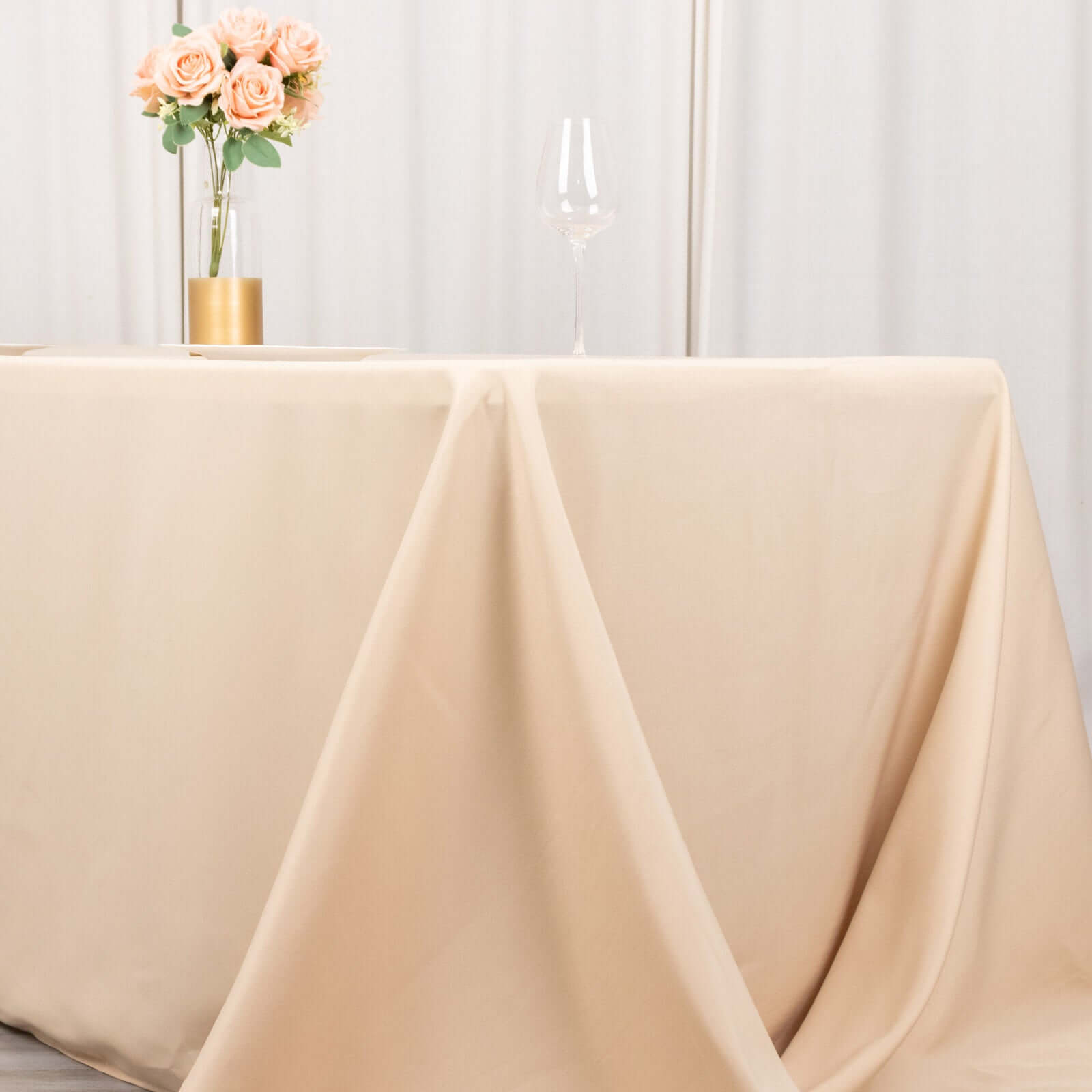 Premium Polyester 90"x132" Rectangle Tablecloth Beige - Seamless 220GSM Stain-Resistant Table Cover