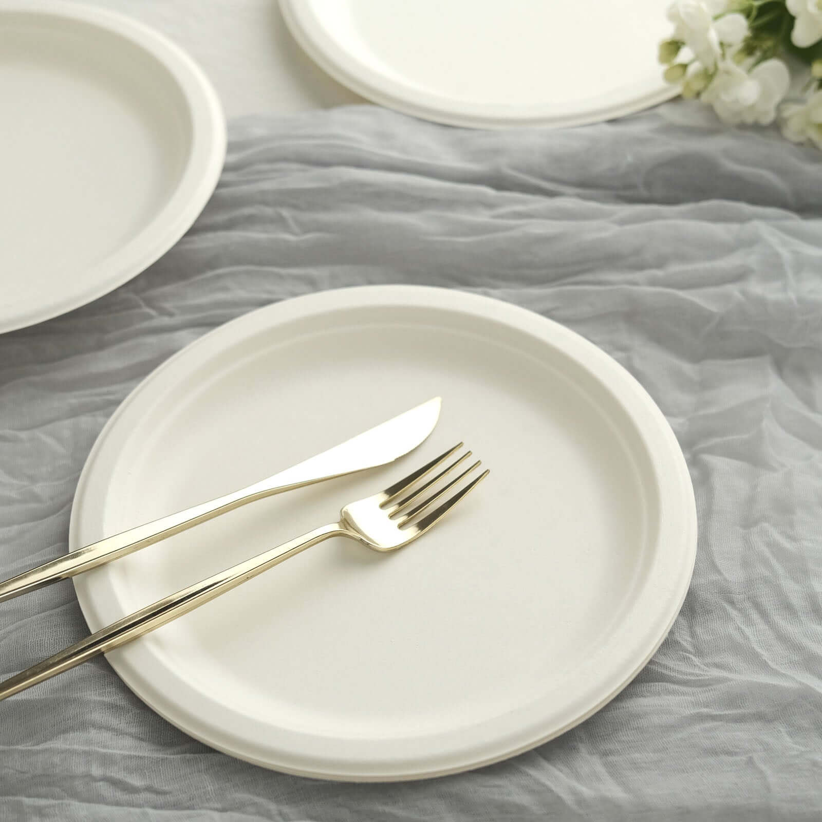 50-Pack Bagasse 9" Round Dinner Plates in White Biodegradable - Biodegradable Disposable Sugarcane Party Plates for Outdoor Celebrations & Picnics
