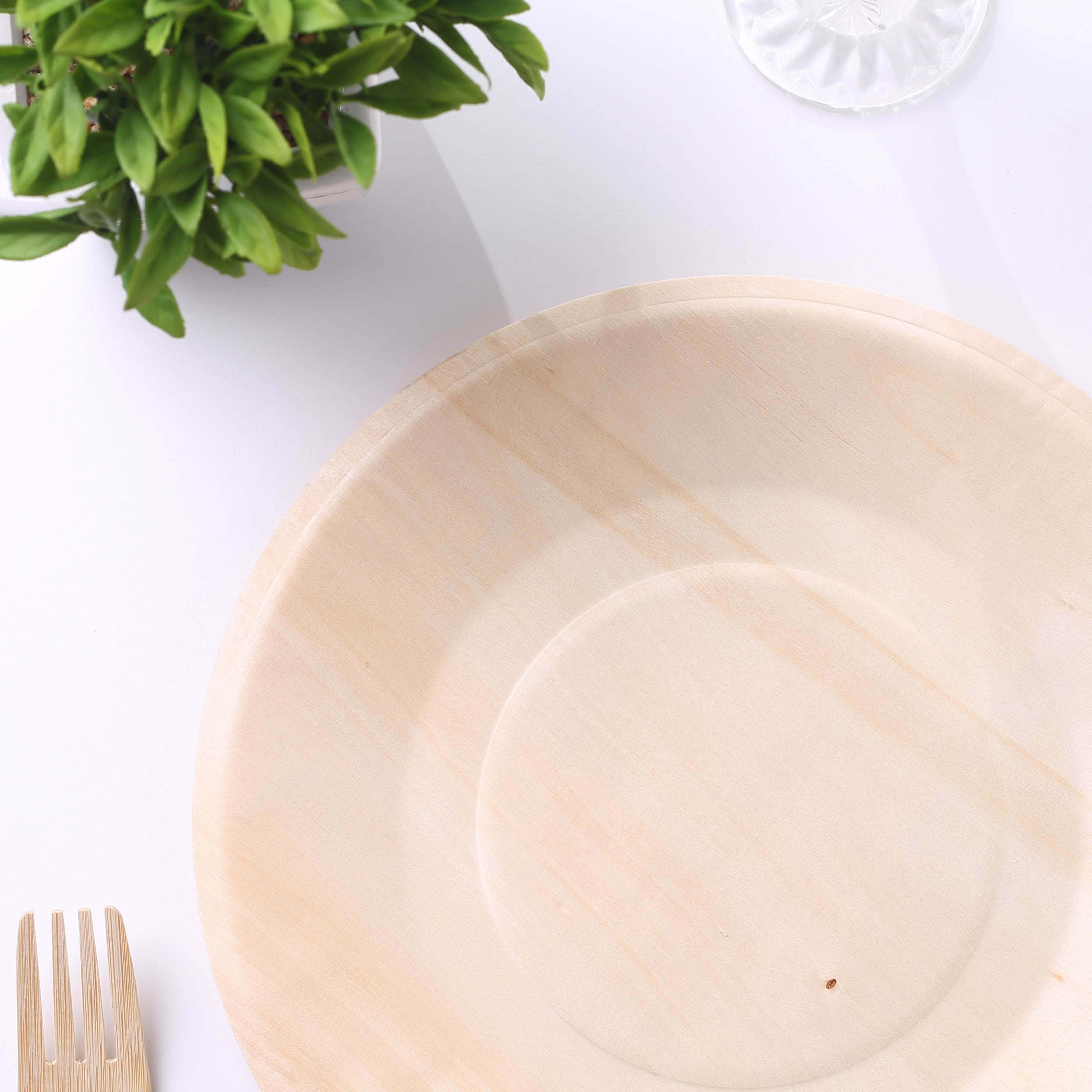 25-Pack Birchwood 9" Round Dinner Plates - Natural Eco Friendly Wooden Disposable Plates for Farmhouse-Style Events, Parties & Gatherings
