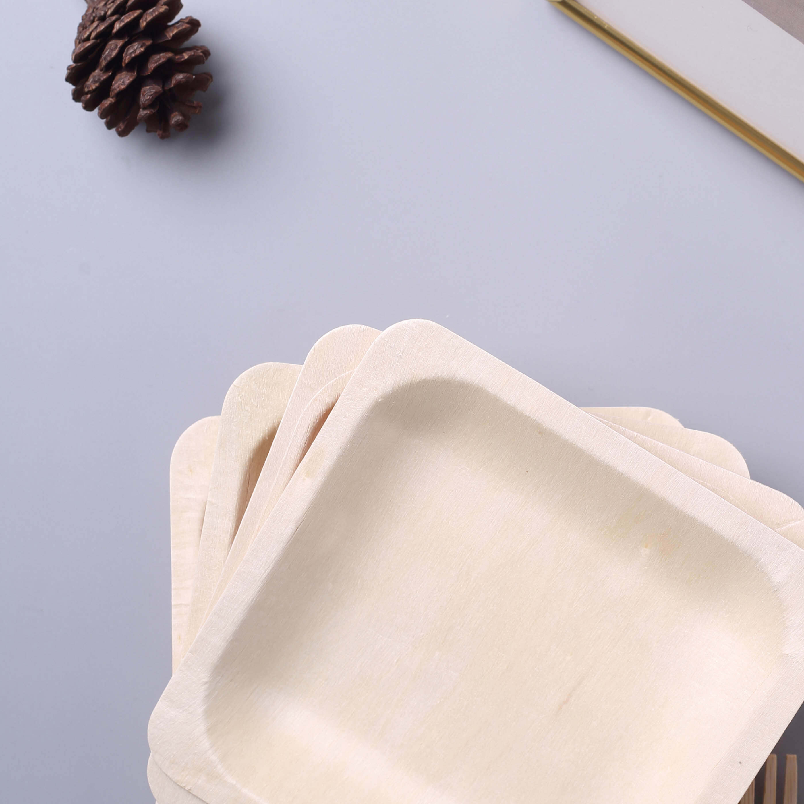 25 Pack 6" Square Eco Friendly Birchwood Wooden Dessert, Appetizer Plates