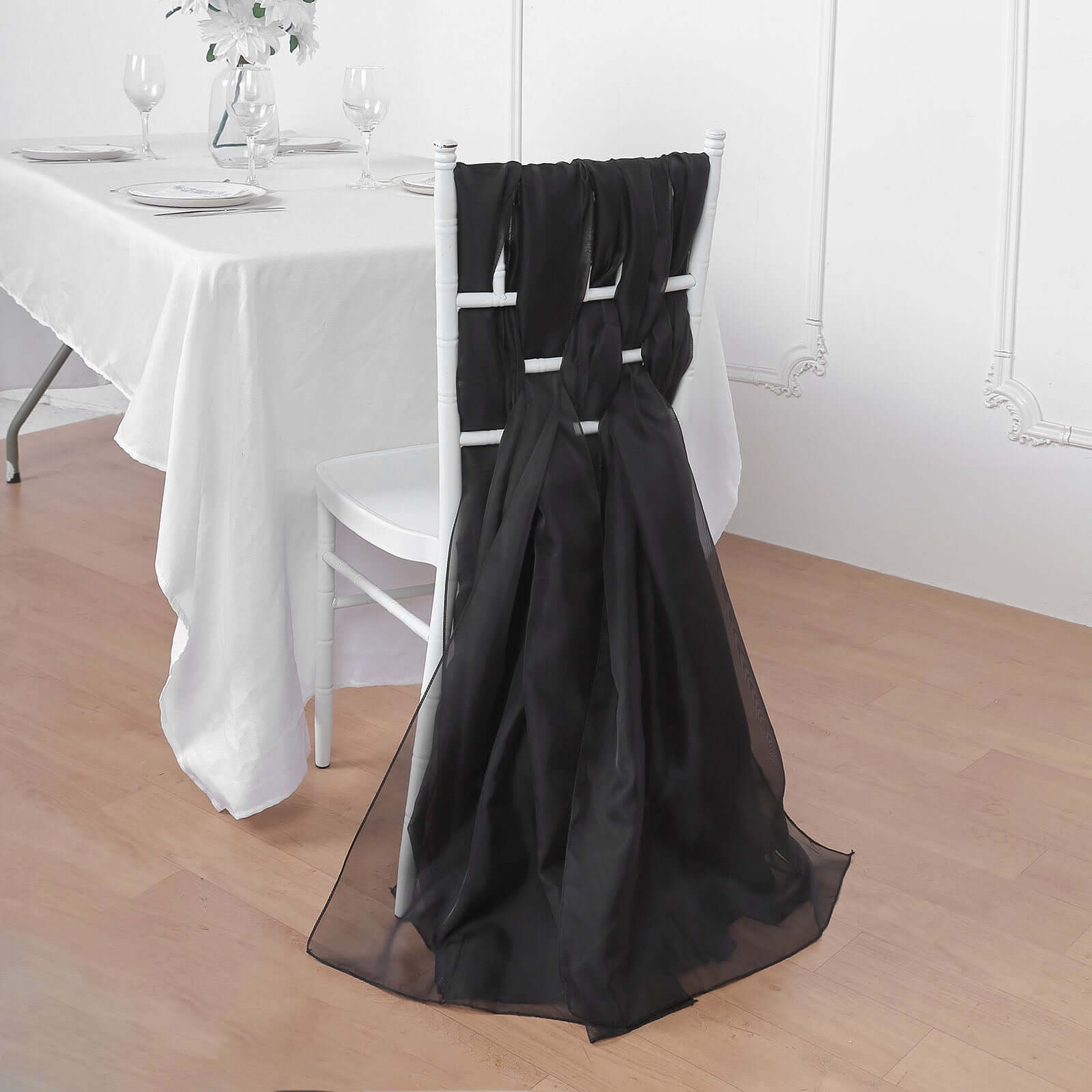 5 Pack Premium Chiffon Chair Sashes Black - Soft & Lightweight Designer Chair Bows for Stylish DIY Chair Accents 22"x78"