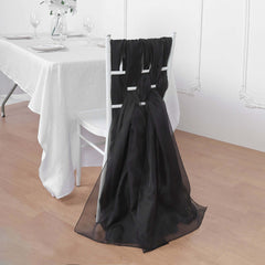 5 Pack Premium Chiffon Chair Sashes Black - Soft & Lightweight Designer Chair Bows for Stylish DIY Chair Accents 22"x78"