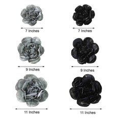 Set of 6 Black Charcoal Gray Peony 3D Paper Flowers Wall Decor - 7",9",11"