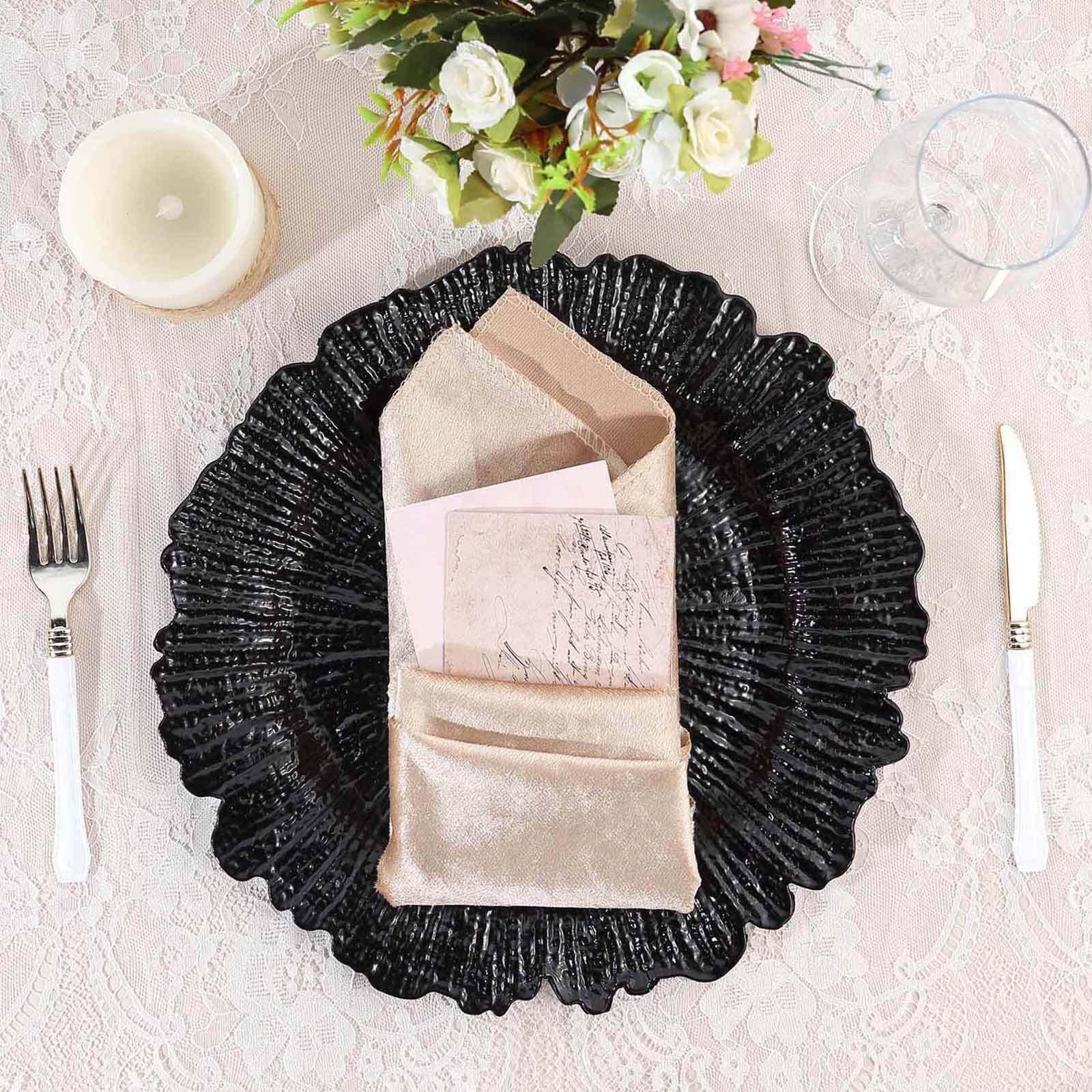 6-Pack Acrylic Plastic Round Charger Plates 13" in Black with Reef Design, Dinner Charger Tableware