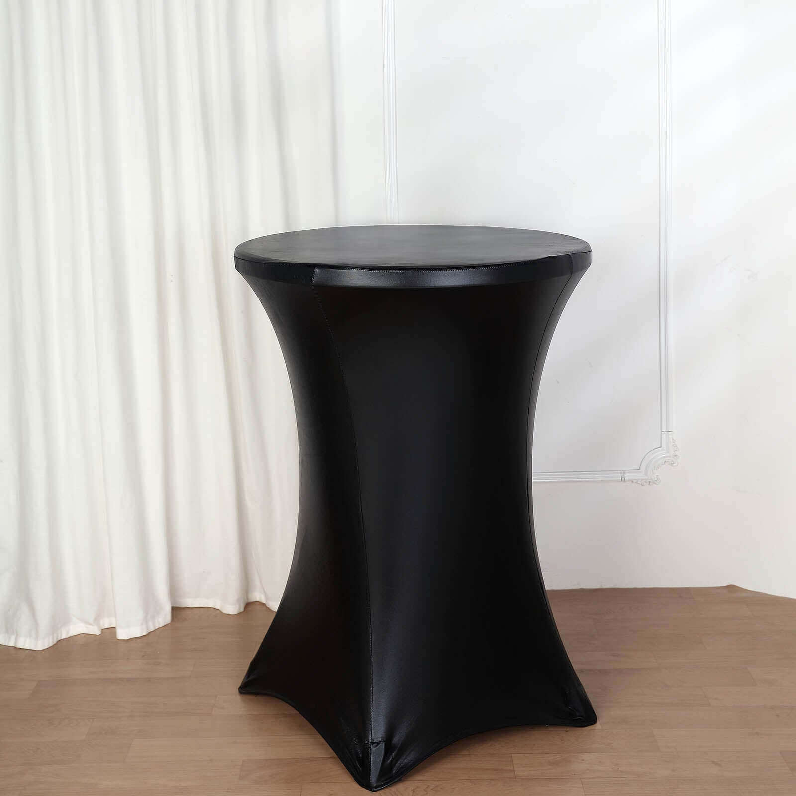 Metallic Spandex 32" Fitted Round Cocktail Table Cover Black Highboy Tablecloth - Stretch Fit & Water-Resistant