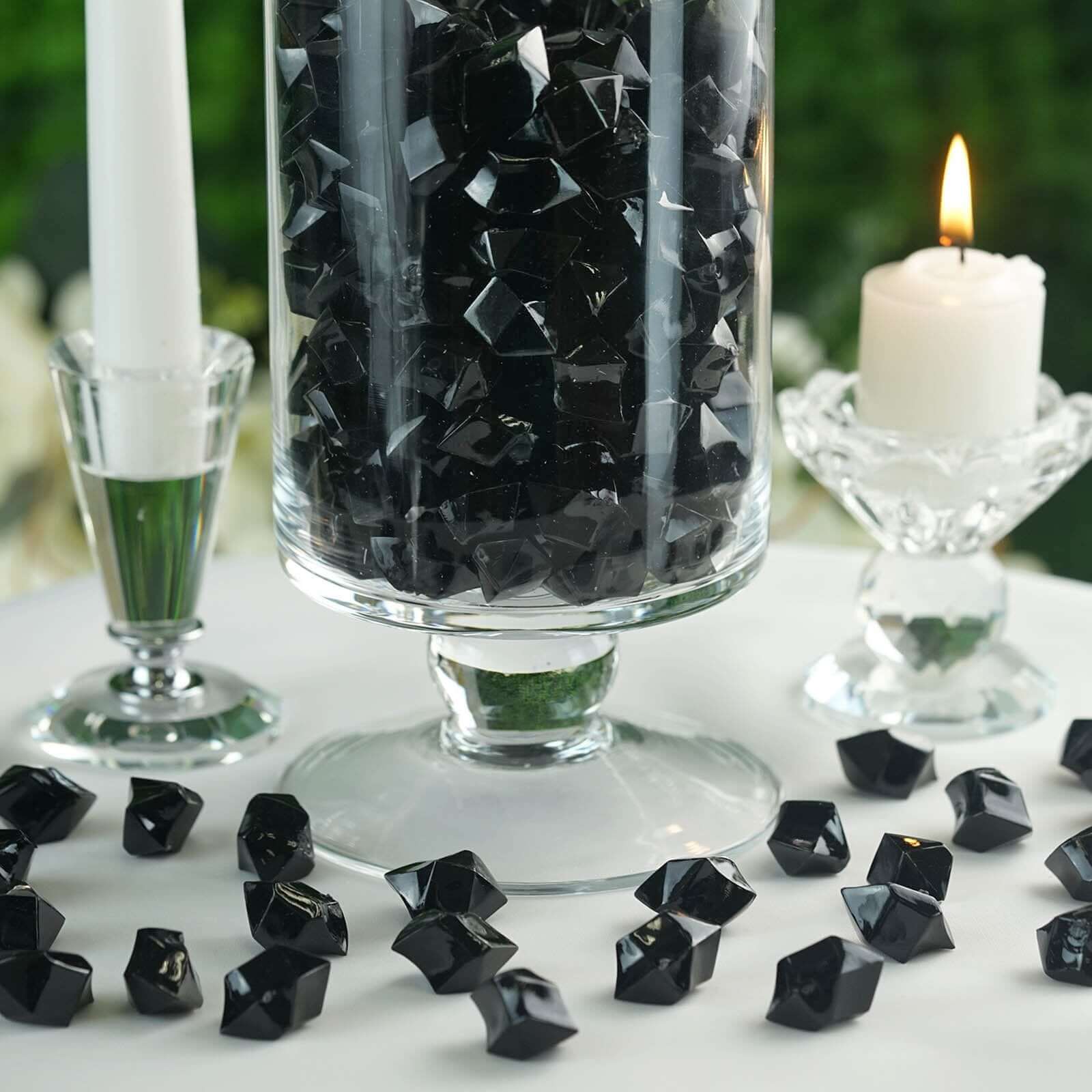 300 Pcs Acrylic Ice Bead Vase Fillers Large Black - Stylish DIY Craft Crystals for Event Decor & Wedding Tables
