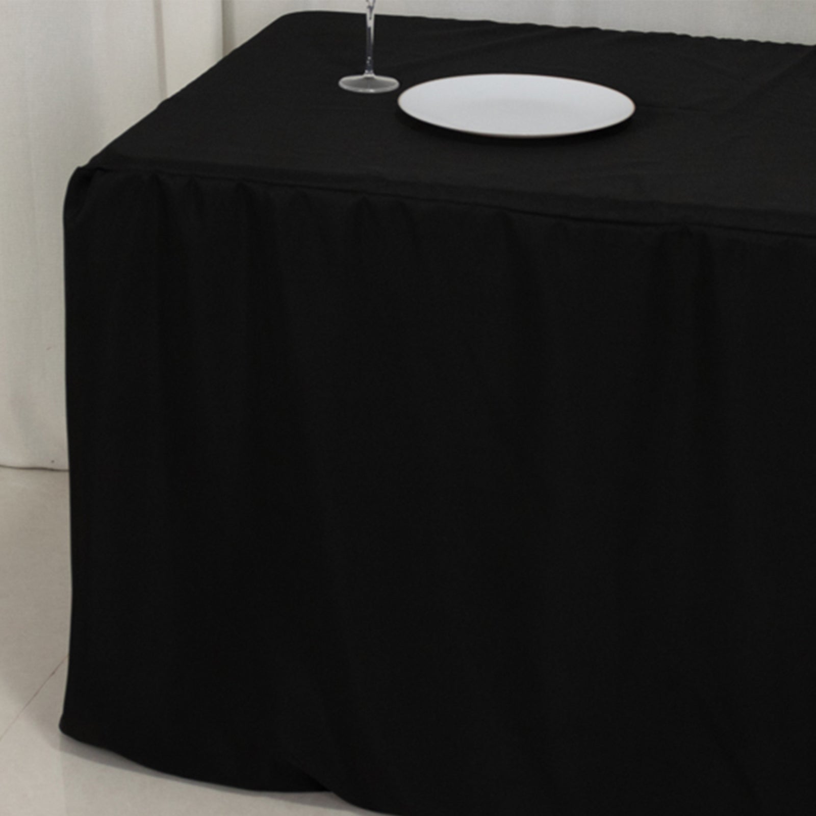 Fitted Polyester 72"x30" Rectangle Tablecloth Black with Open Back Design - Easy to Maintain and Wrinkle-Resistant Table Cover