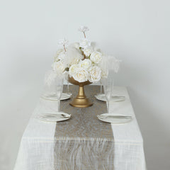 5 Pack Organza 12"x108" Table Runners Black - Gold Wave Design