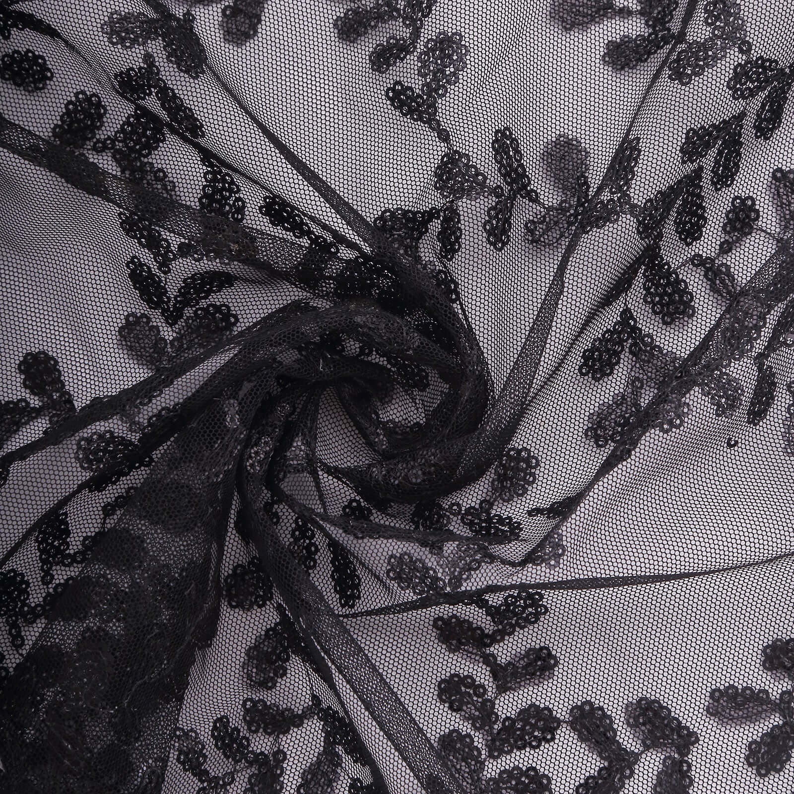 Sequin Tulle 20"x20" Napkin Black - Embroidered Leaf Vine Dinner Napkins