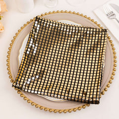 5 Pack Polyester 20"x20" Napkins Black with Refelective Gold Foil for Luxe Events & Retro Themes