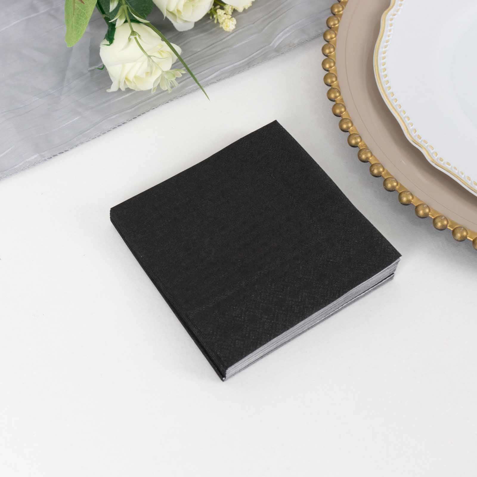 50-Pack Paper Beverage Napkins Black - 2 Ply Disposable Soft 18GSM Cocktail Napkins for Events 5"x5"