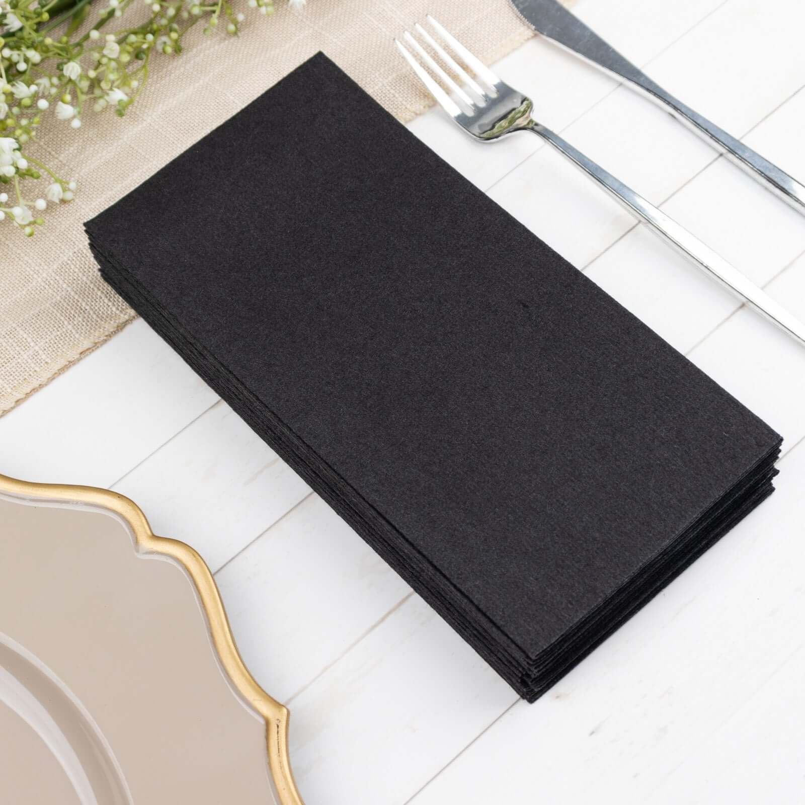 20-Pack Paper Linen-Like Napkins Black - Disposable Hygienic Airlaid Guest Towels 8.5"x4"