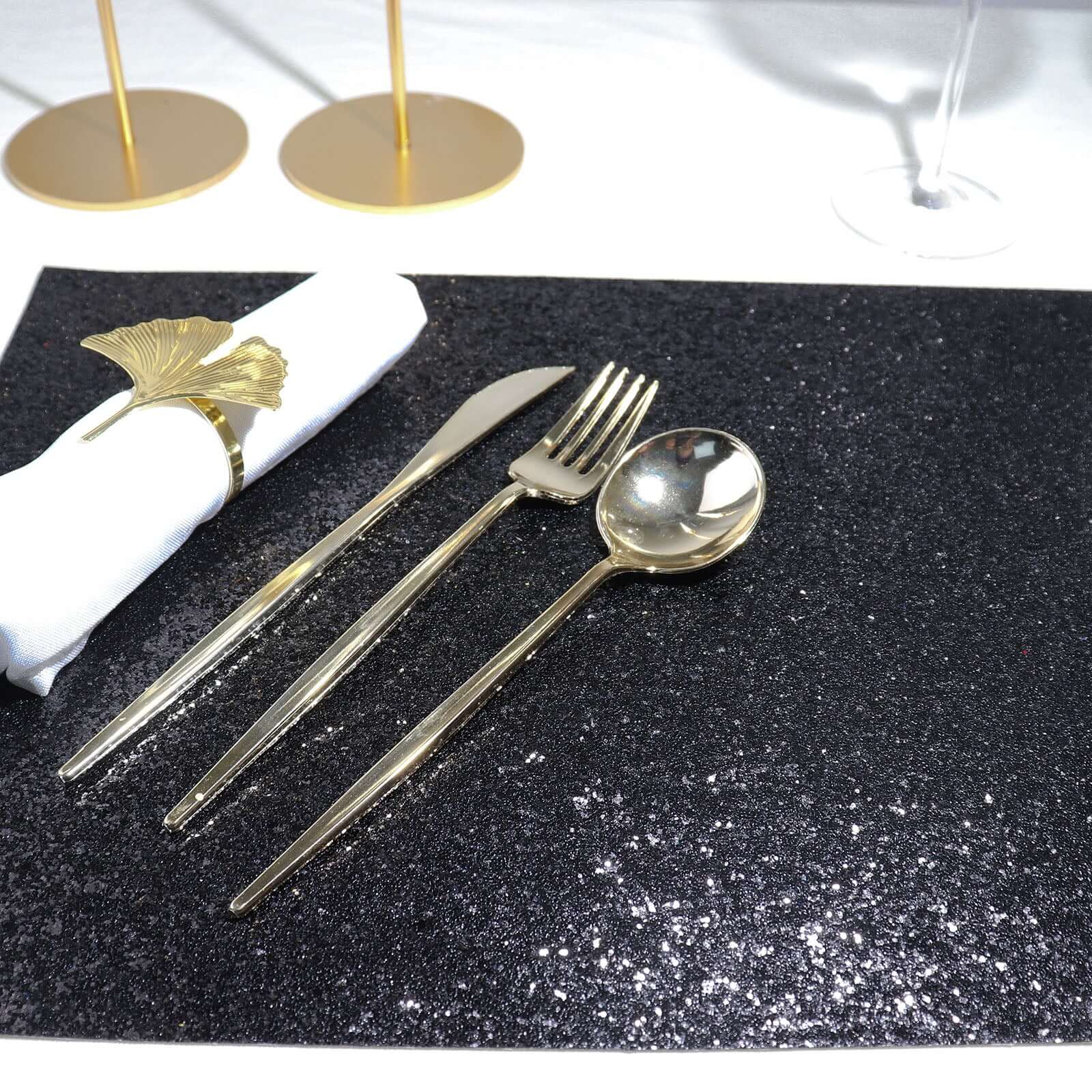 6-Pack Placemats Glitter Design Black Sparkle Rectangle - Non-Slip Decorative Dining Table Mats 12"x18"