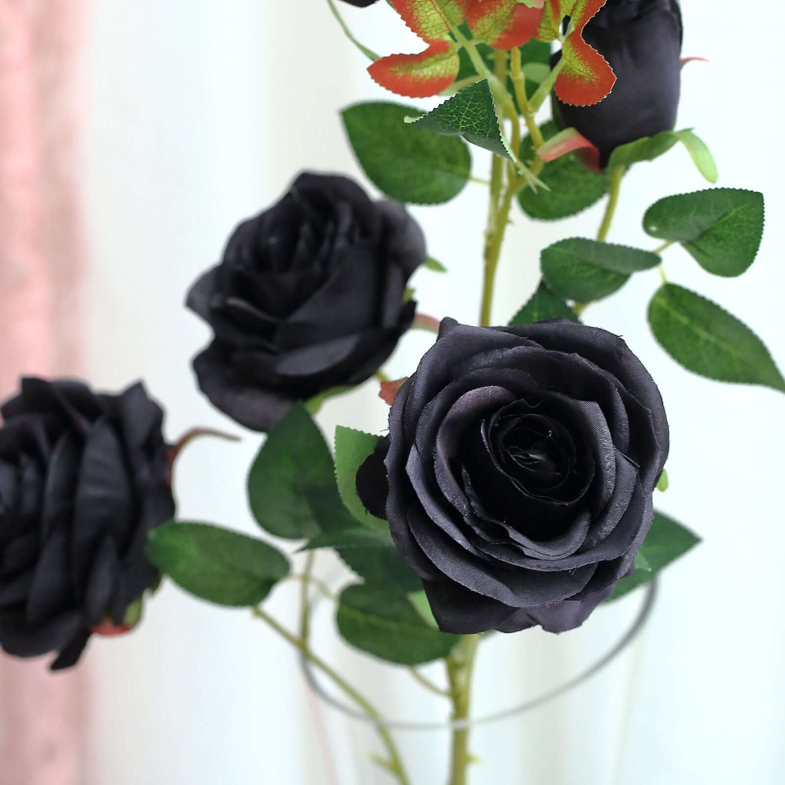 2 Bouquets 33" Tall Black Artificial Silk Rose Flower Bush Stems