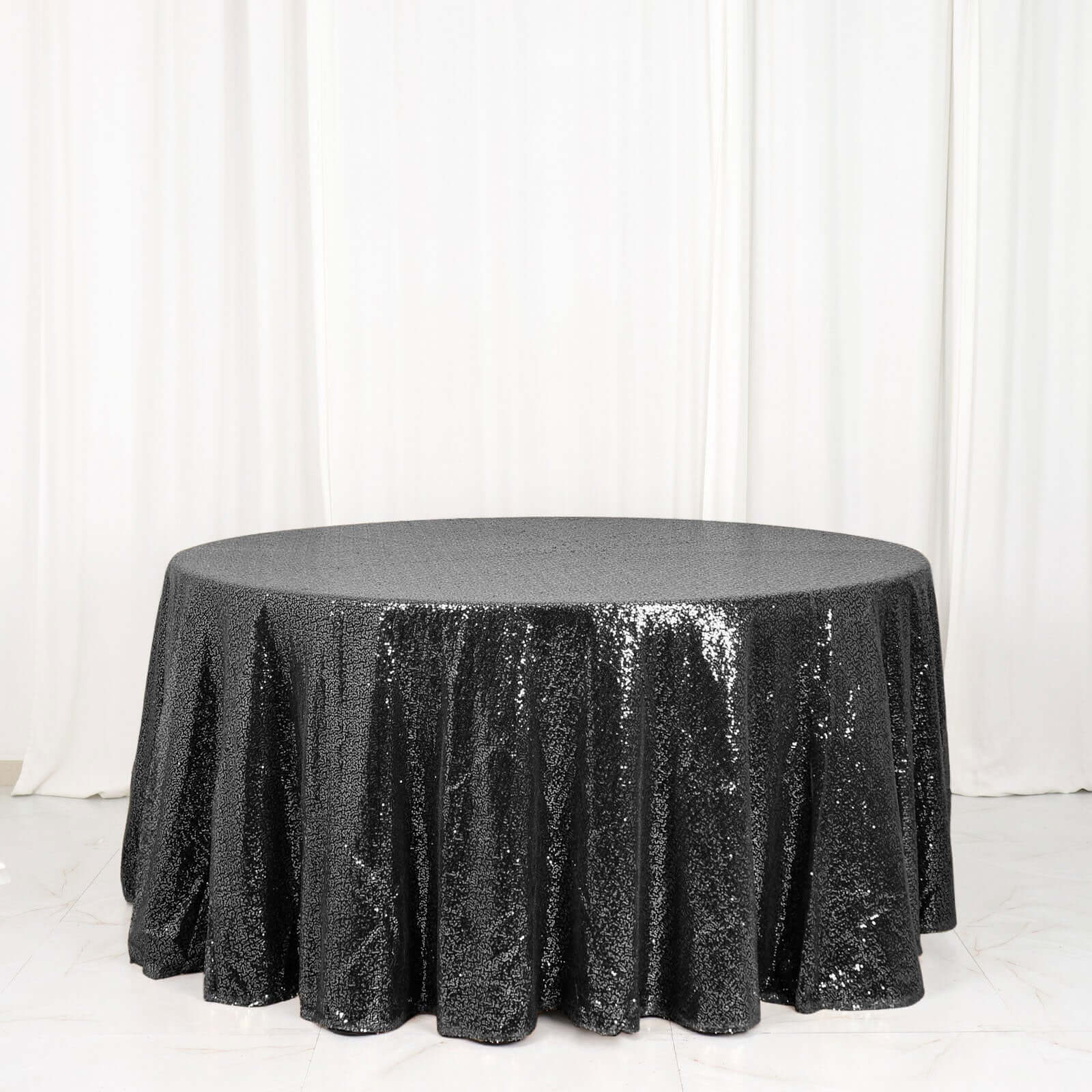 Sequin 120" Round Tablecloth Black - Seamless Glittering Table Cover