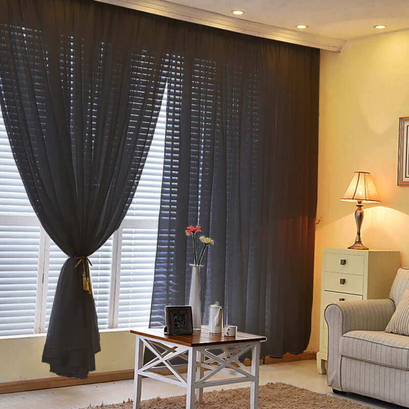 2 Pack Black Sheer Chiffon Event Curtain Drapes, Durable Flame Resistant Premium Organza Backdrop Event Panels With Rod Pockets - 10ftx10ft