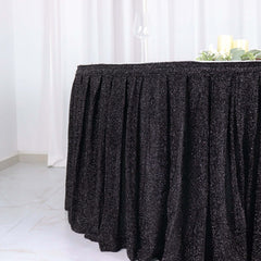 Spandex 17ft Table Skirt Black Pleated Metallic Shimmer Tinsel with Top Velcro Strip Table Cover