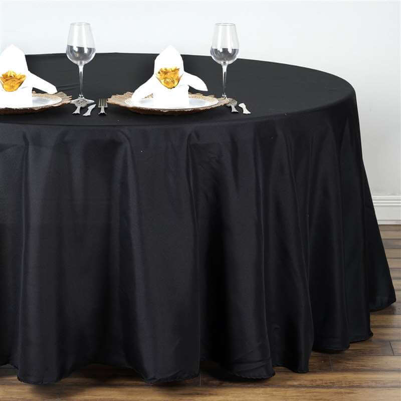 Polyester 132" Round Tablecloth Black - Seamless Chic Design for Grand Celebrations