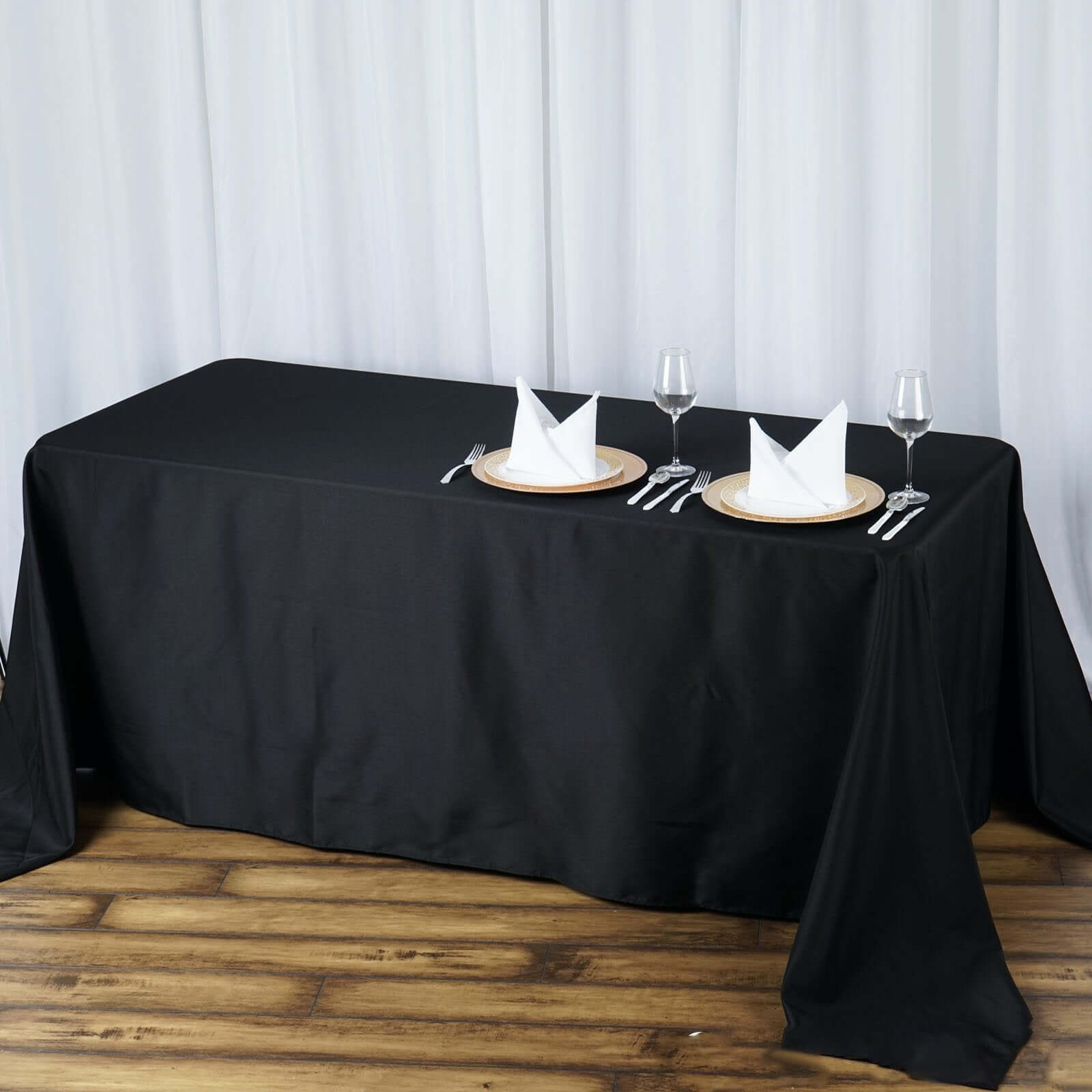 Premium Polyester 90"x132" Rectangle Tablecloth Black - Seamless 220GSM Stain-Resistant Design for Luxurious Events