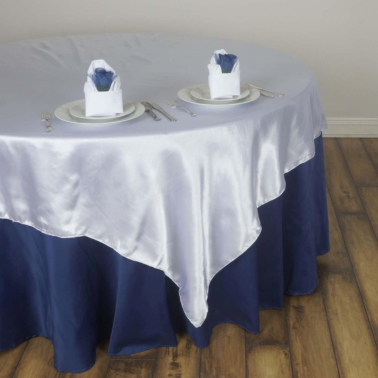 Satin 60"x60" Table Overlay Square Tablecloth White - Smooth Design for Sophisticated Events