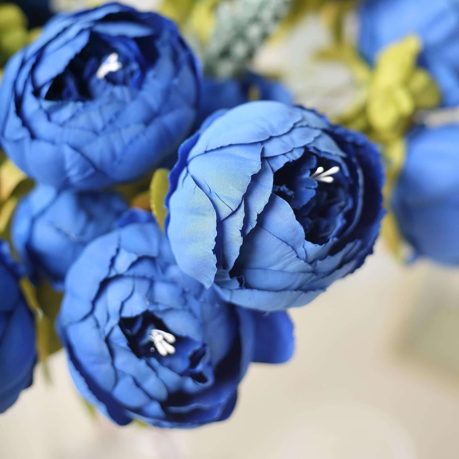 2 Pack 19" Royal Blue Artificial Peony Flower Wedding Bouquets, Faux Silk Flower Arrangements