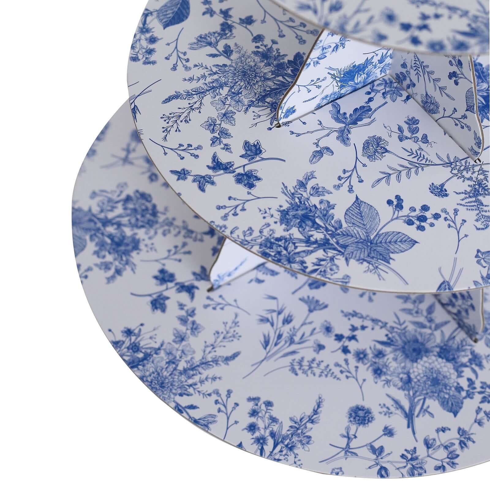 3-Tier Cardboard Cupcake Stand White with Blue French Toile Pattern - Reusable Dessert Display Stand Round Serving Platter for High-Tea Gatherings Weddings & Spring Celebrations 11"