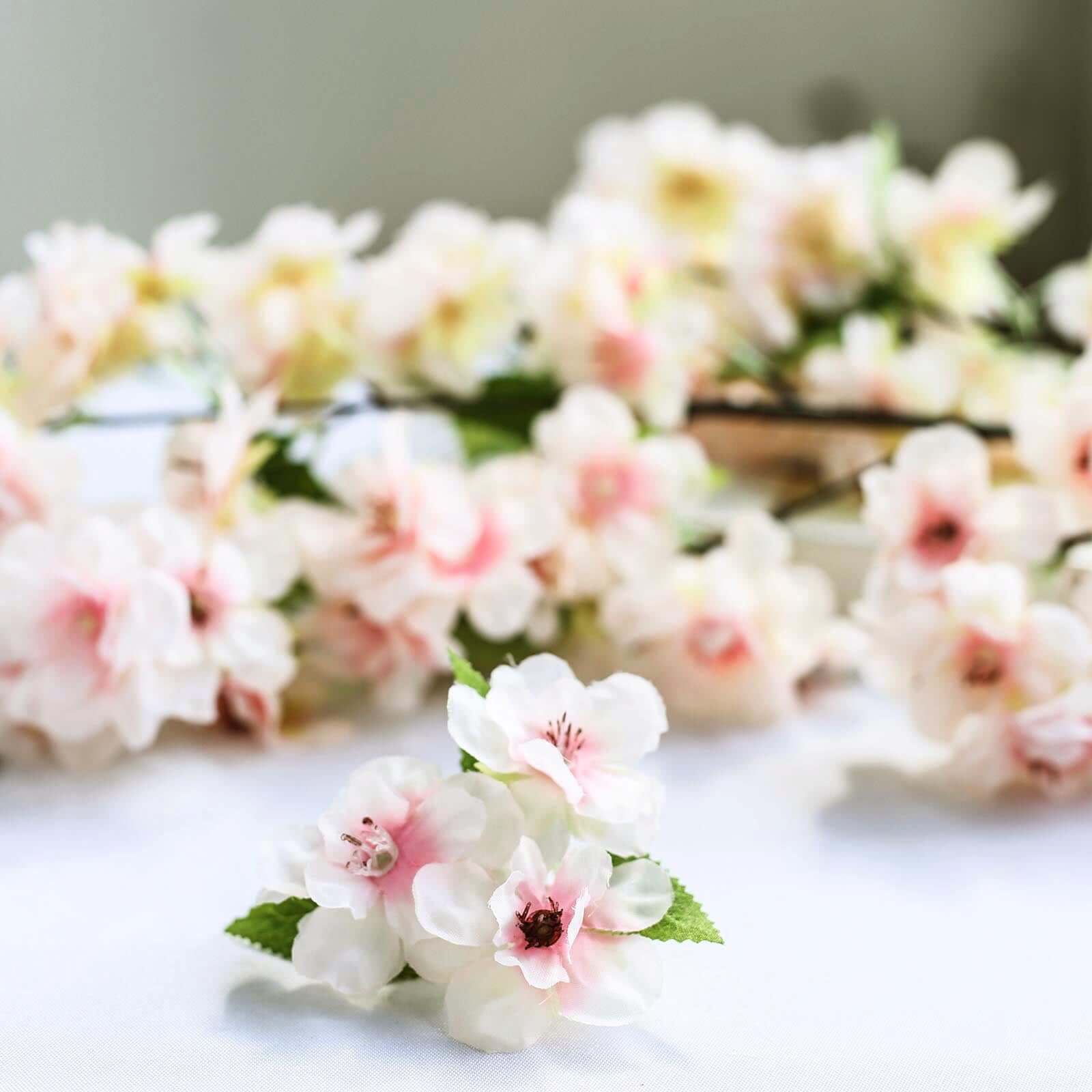 4 Bushes 40" Tall Blush Artificial Silk Cherry Blossom Flowers