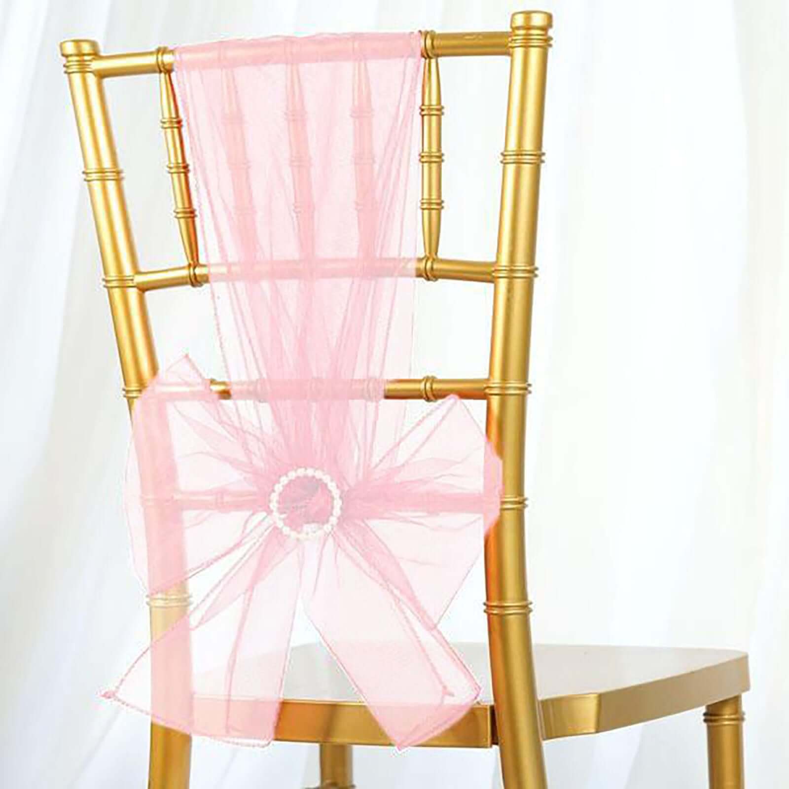5 Pack Organza Chair Sashes Blush - Reusable Sheer Chair Bows 6"x108"